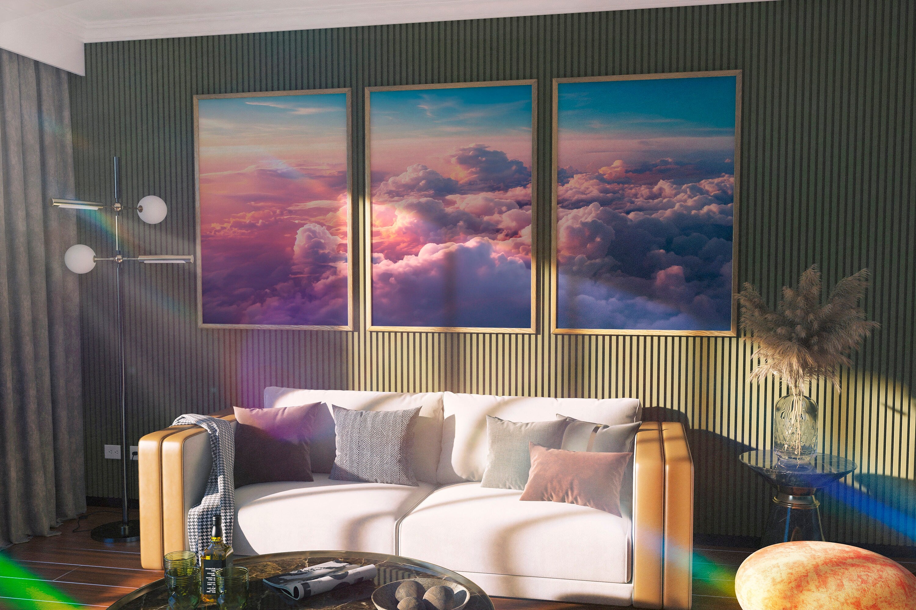 Colorful Clouds Prints, Blush Pink Clouds, 3 Piece Printable Wall Art, Sunset Over The Clouds, Set of 3, Aesthetic Poster Download