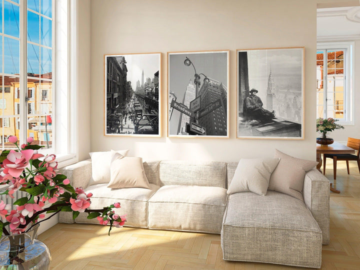 New York City Set of 3, Aesthetic Vintage Posters, Black And White Gallery Set, USA Travel Gift