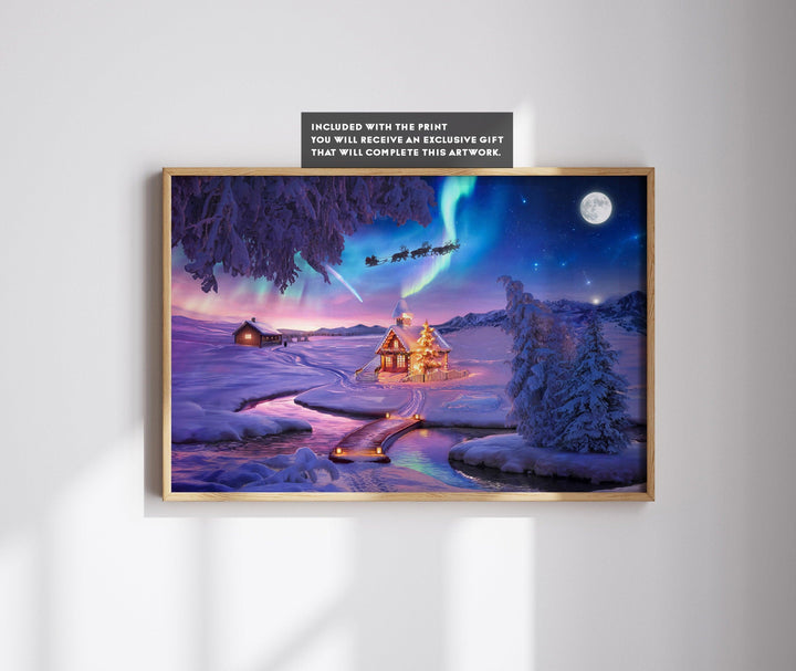 Handmade Christmas Wall Art Gift, Aurora Borealis Poster, Colorful Starry Sky, Mountain Oil Painting Room Decor, Northern Lights Printable