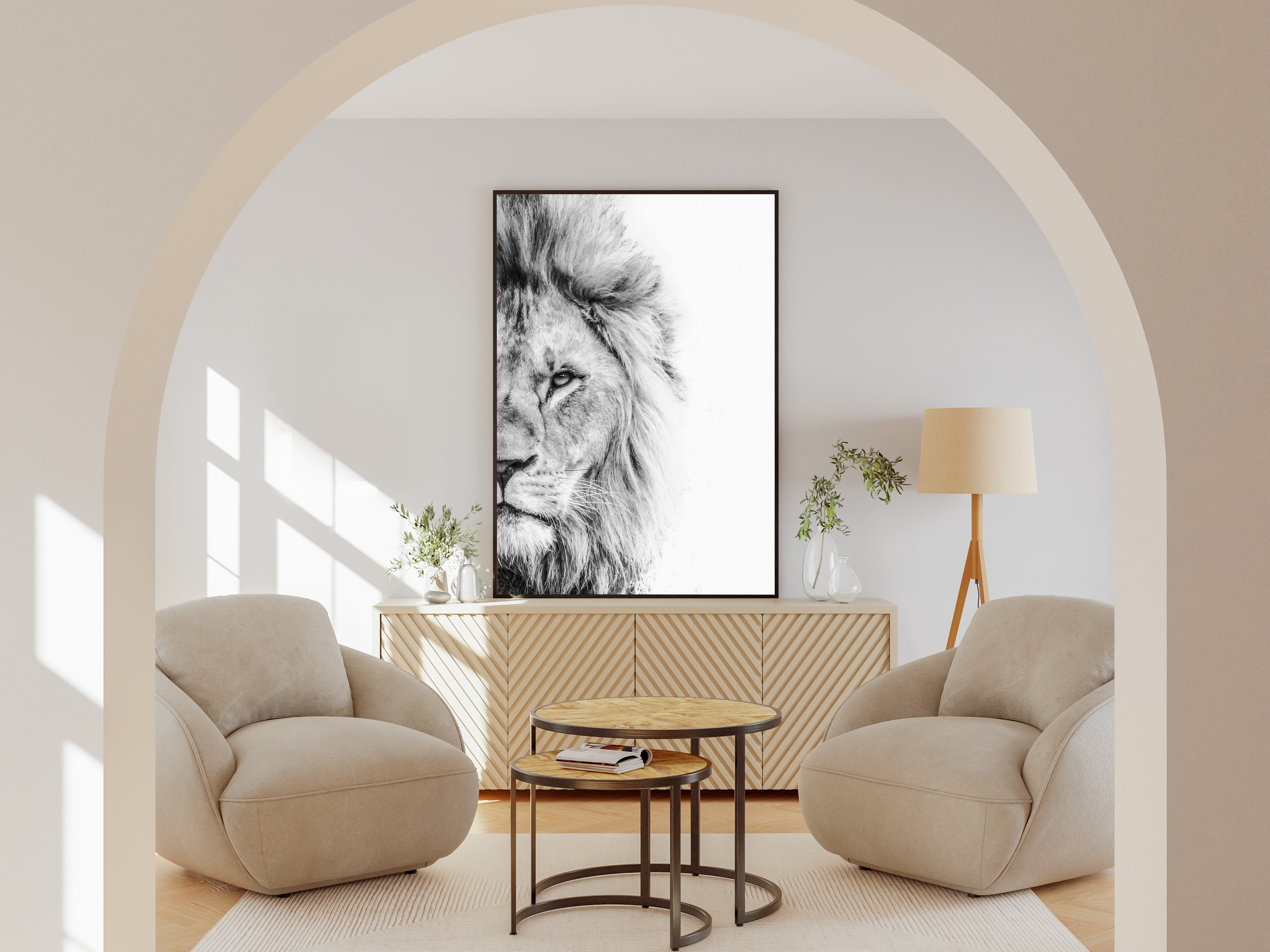 Lion Face Oil Painting - Black and White - DreamBrothers
