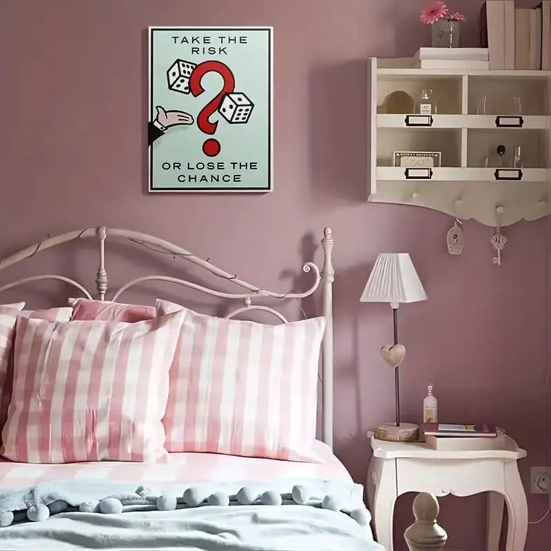 Take the Risk Monopoly poster on a pink bedroom
