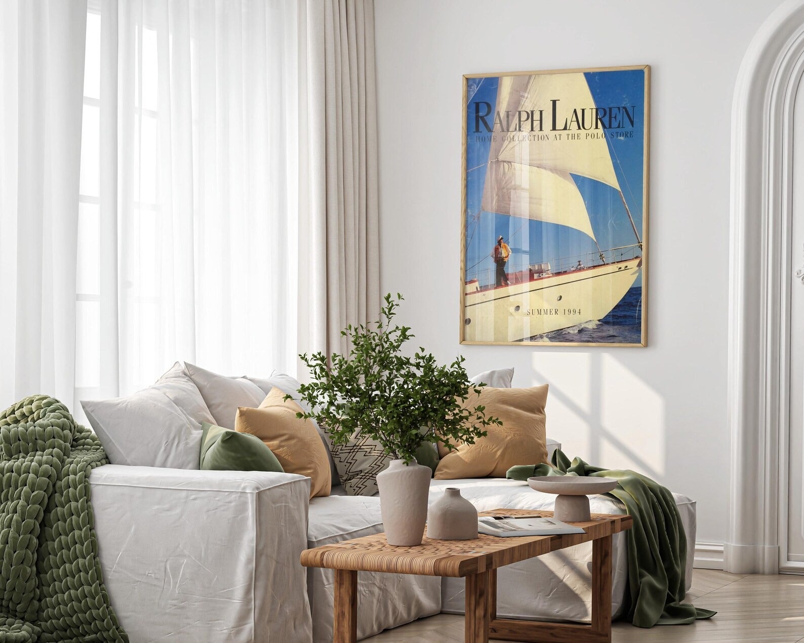 Vintage Polo Ralph Lauren Style Sailboat Poster - Summer 1994 Nautical Art Print