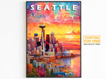Seattle Poster, Magic Travel Print, Washington Colorful, Retro Vibrant Poster, Printable Wall Art For World Traveller