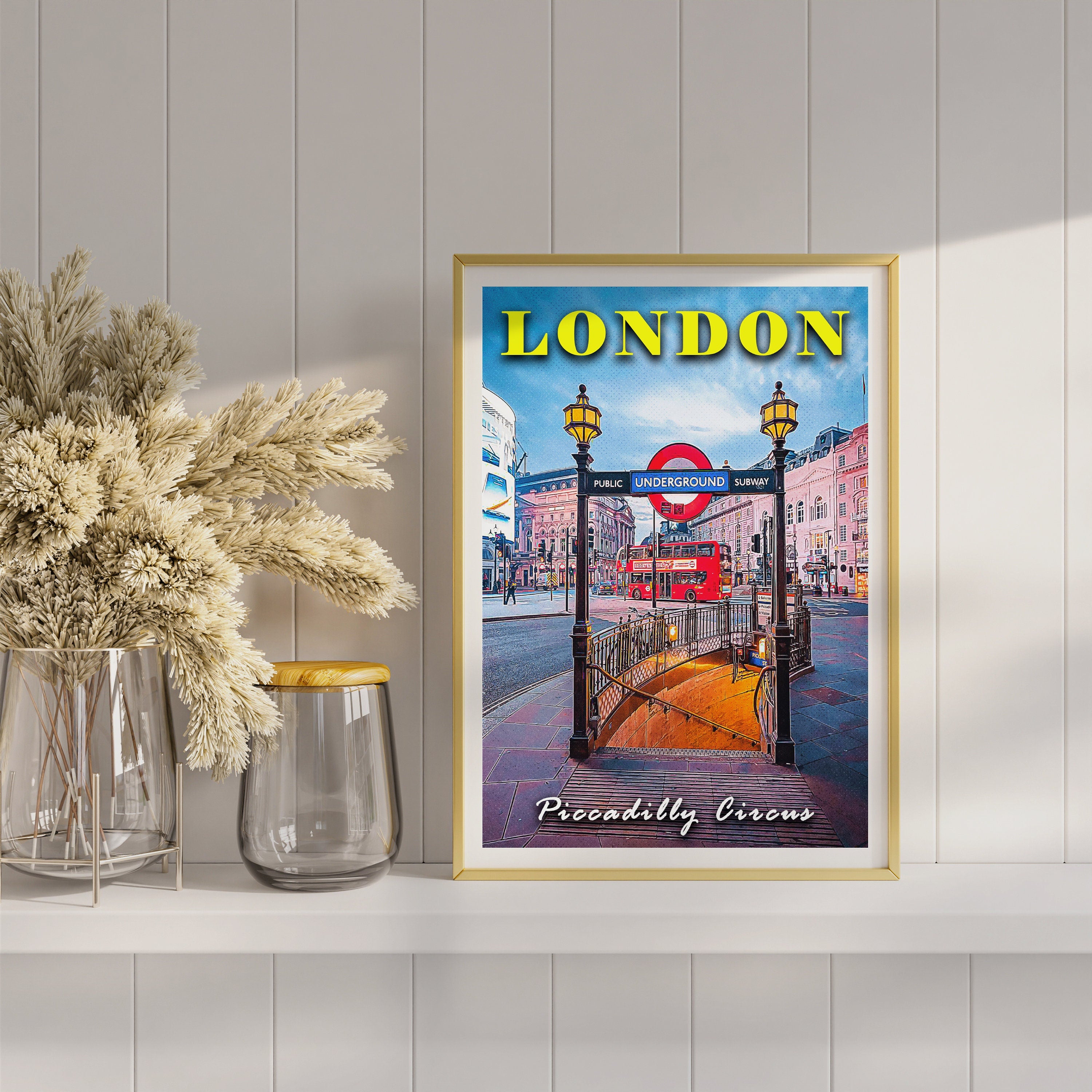 London Night, Piccadilly Circus Print, Underground, London Retro Poster, Pop Travel Poster, Subway, UK Travel Gift, Home Decor For Traveller