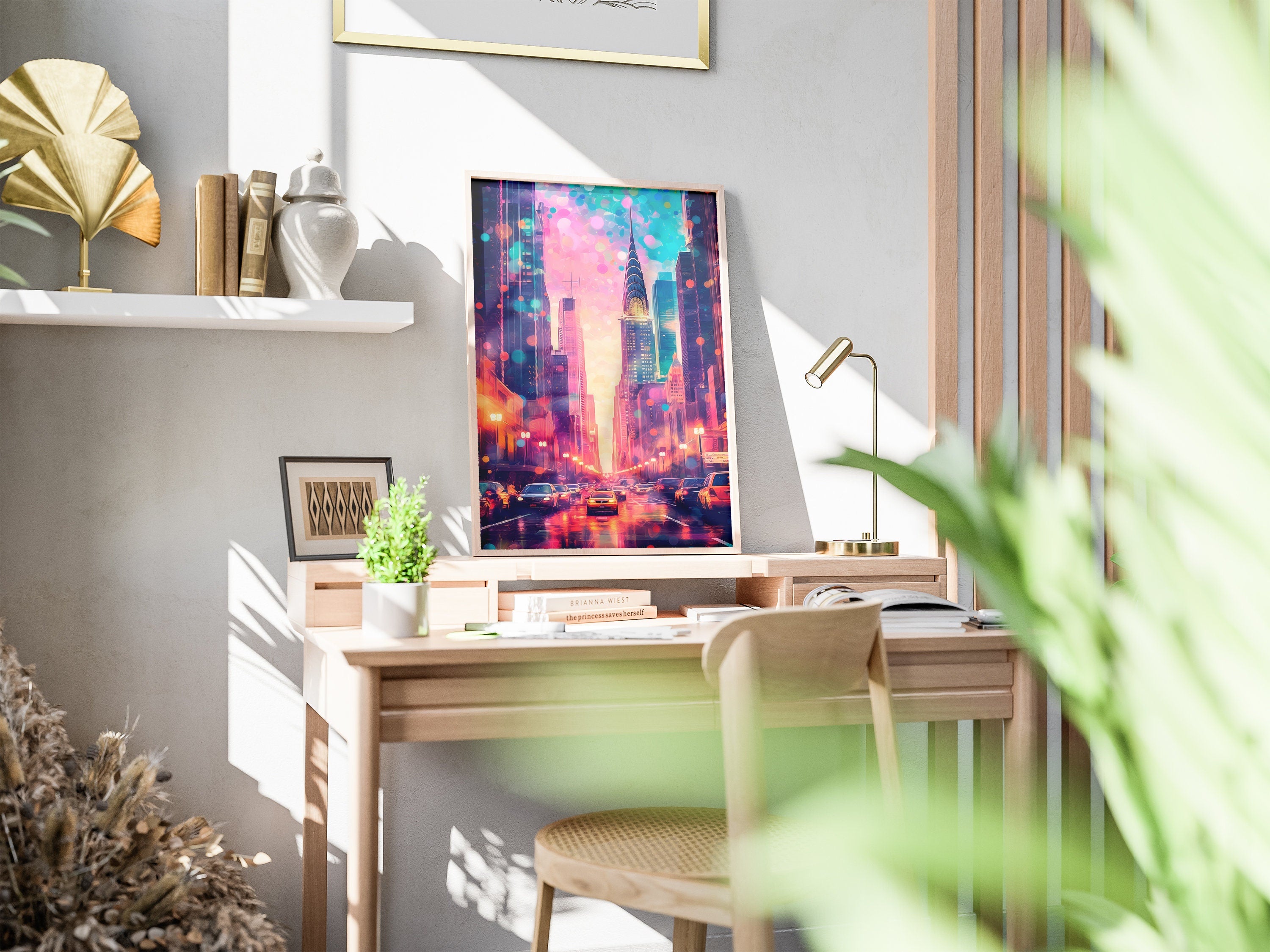 Chrysler Building Travel Poster, City Lights, Manhattan Colorful Wall Art, New York Retro Poster, NYC Gift, Vibrant USA Print