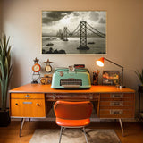 Stampa d'epoca di San Francisco, Oakland Bay Bridge in costruzione, fotografia in bianco e nero, regalo della California, vecchia foto storica