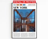 Poster di viaggio sul ponte di New York, Grande Mela, Arte murale sul ponte di Manhattan, Giorno di pioggia, Regalo di New York, Storia culturale americana, Viaggio negli Stati Uniti, Luogo famoso