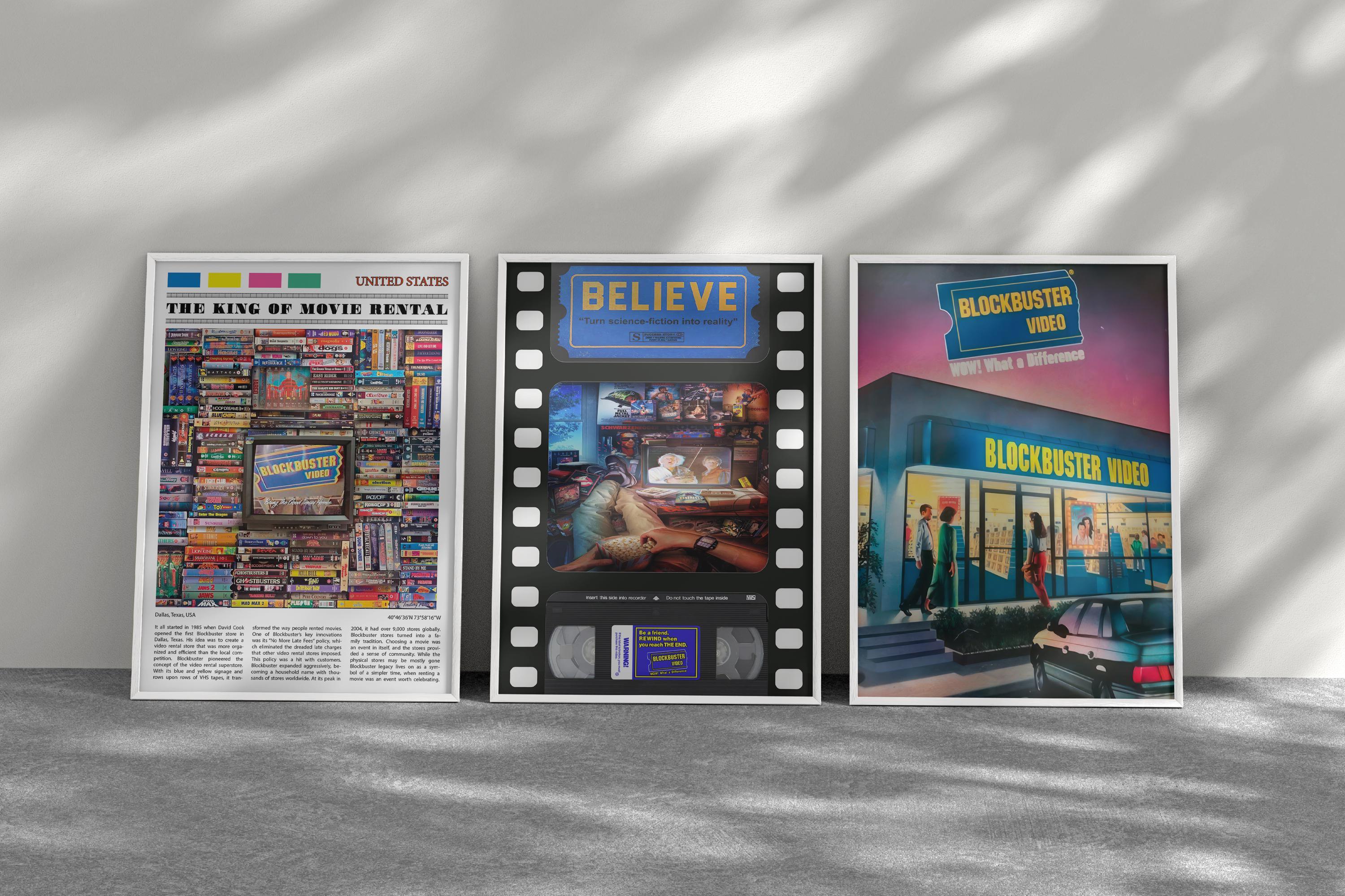 Blockbuster VHS Set Of 3 Poster, Film Collection Gift, Retro Movie Print, Nostalgia Collection, Aesthetic Retro Movie Poster Printable, 90s